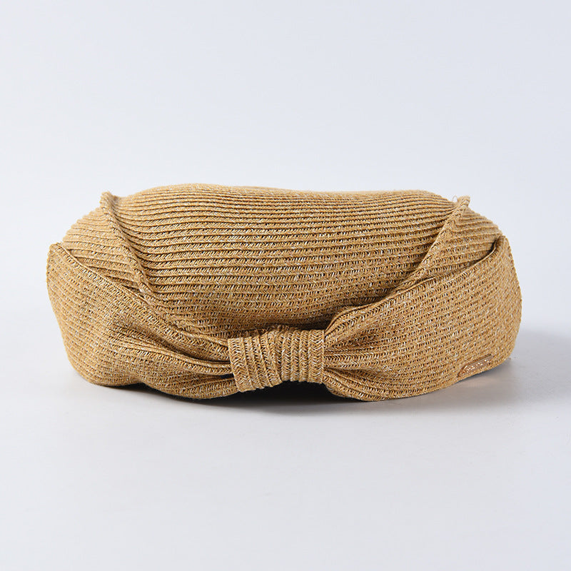 Adjustable Japanese Style Straw Hat Beret with Bow