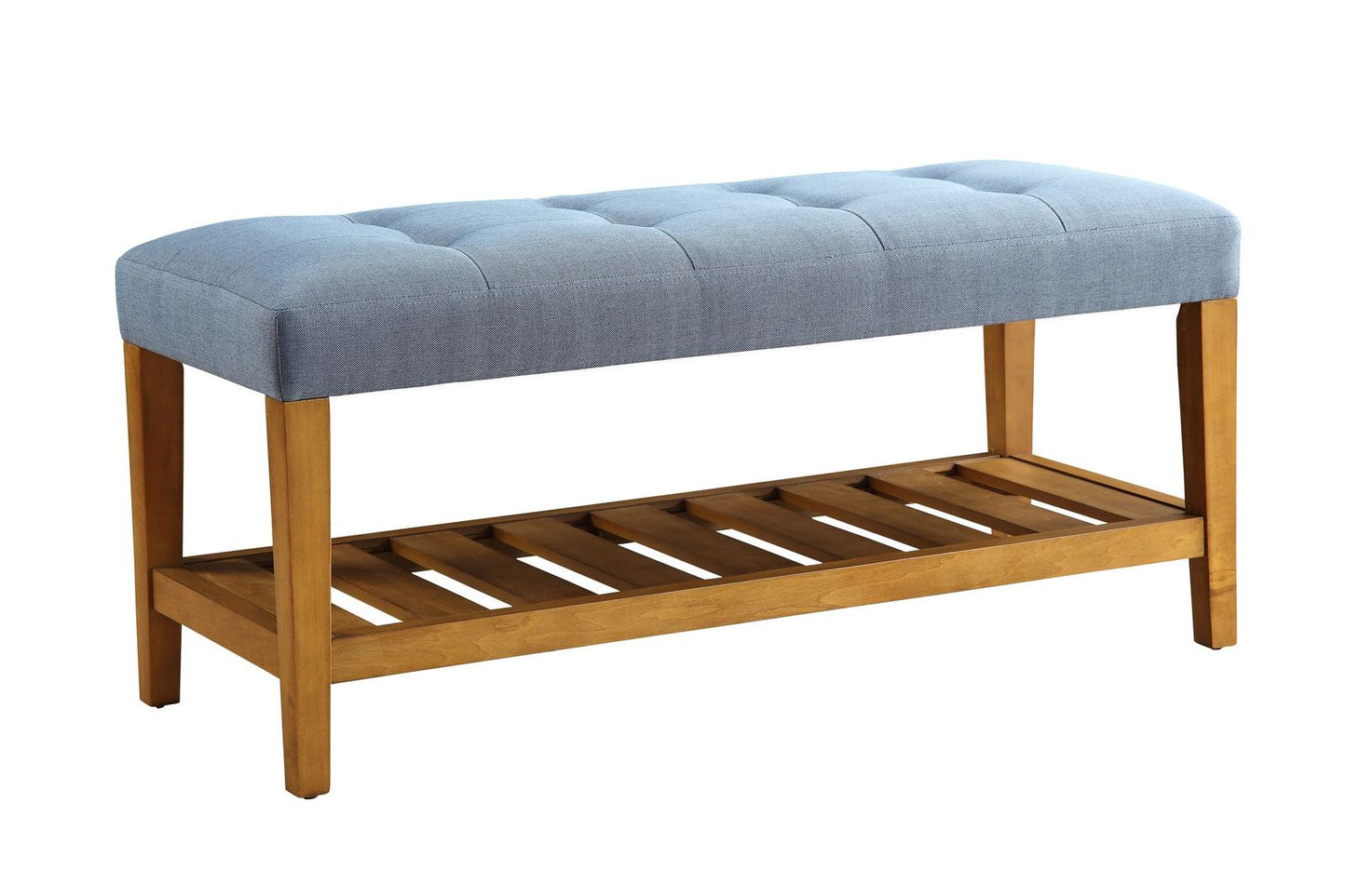 Tufted Charla Bench in Blue & Oak 96684