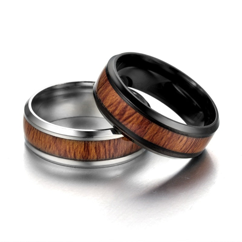 Men's Vintage Stainless Steel & Wood Rings
