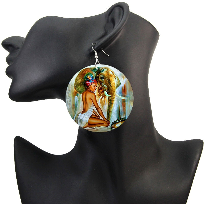 African Ethnic Wooden Drop Earrings n