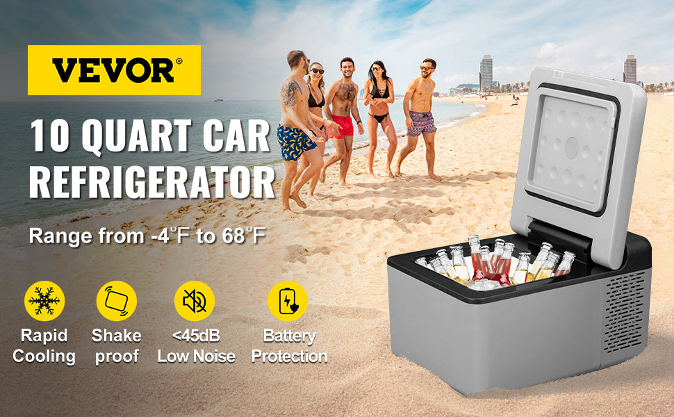 10qt (9L) - 16qt (15L) Portable Car Fridge Freezer Cooler with Compressor 12V/24V DC 110-240V AC for RV Travelling Camping Fishing