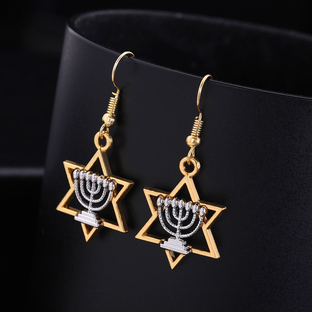 Gorgeous Menorah & Star of David Earrings