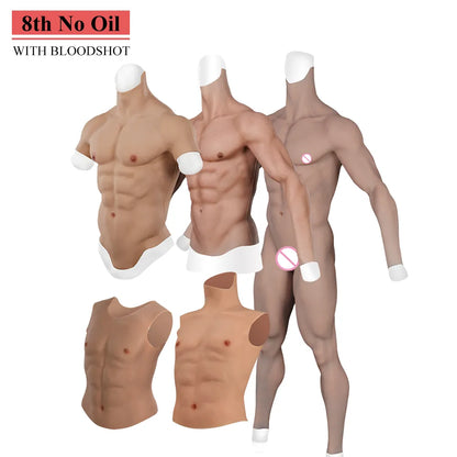Crossdressing Men Fake Muscle Suit Full Bodysuit Fake Man Muscles Silicone Fake Chest Cosplay Costumes Silicone Prostheses Pants