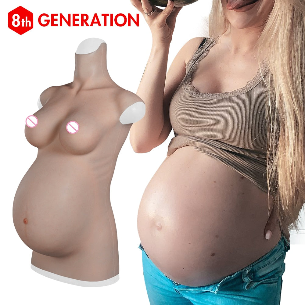 4-9 Months Realistic Silicone Fake Pregnant Belly With Boobs Stretch Marks Big and Soft Cosplay Crossdresser Actor Transgender Twins Pregnant Belly