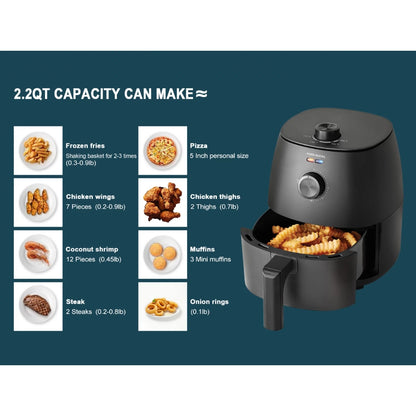 Mainstays 2.2 Quart Compact Air Fryer, Non-Stick, Dishwasher Safe Basket, 1150W, Black