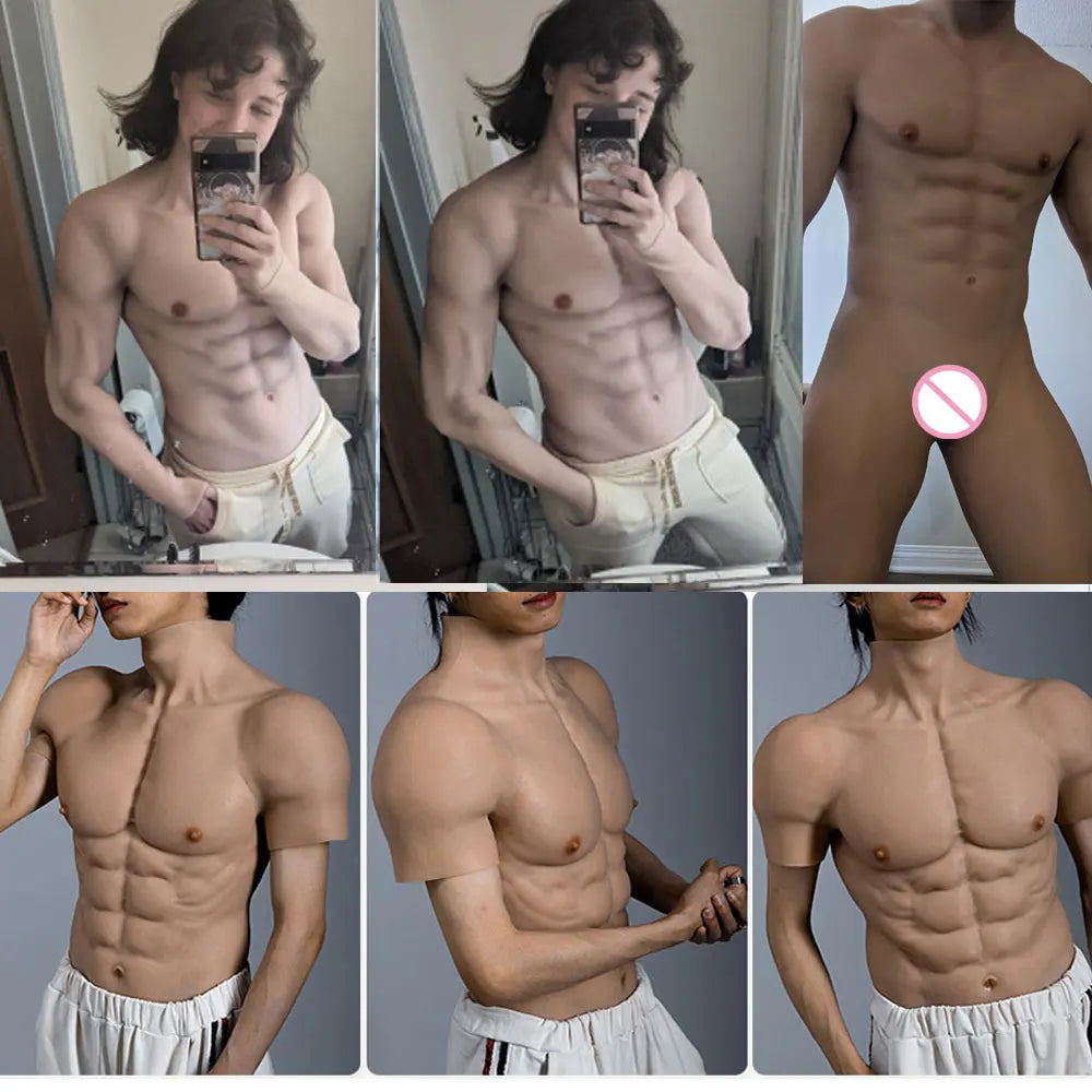 Crossdressing Men Fake Muscle Suit Full Bodysuit Fake Man Muscles Silicone Fake Chest Cosplay Costumes Silicone Prostheses Pants