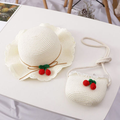 Girl Goddess Sun Straw Hat & Bag with Cherry Design (Bag Sold Separately)