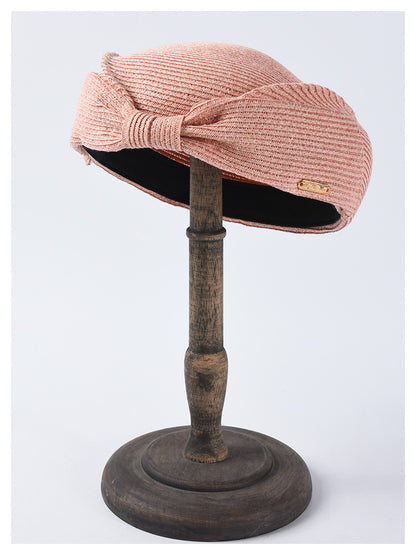 Adjustable Japanese Style Straw Hat Beret with Bow