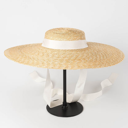 Simple Elegance Wide Brim Sun Straw Hat with Straps