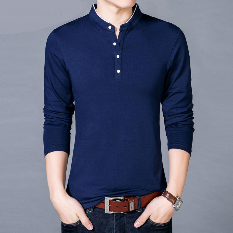 Hot Male Mandarin Collar Style Long Sleeve Shirt