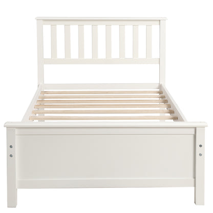 Twin Size Wood Platform Bed with Headboard,Footboard and Wood Slat Support, White