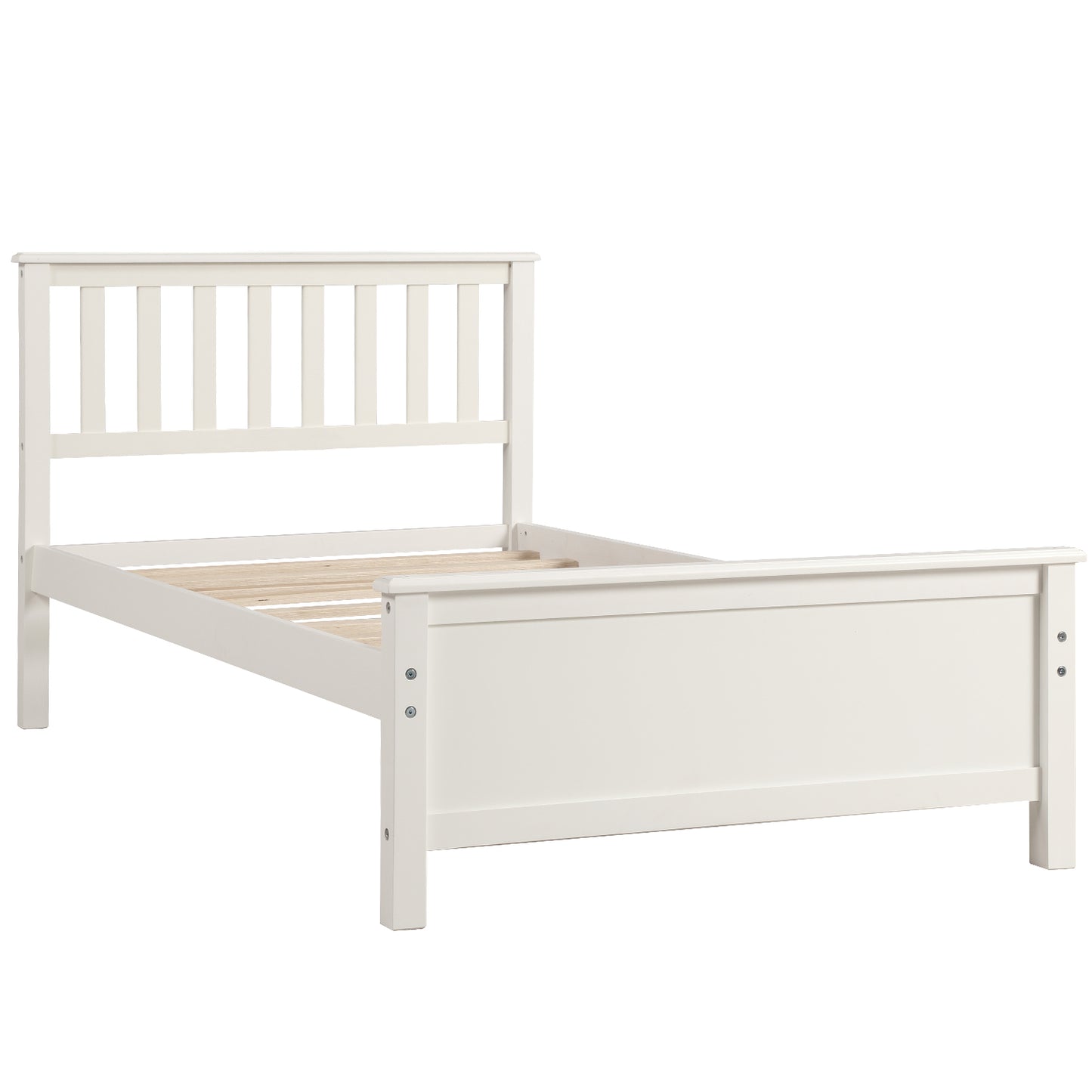 Twin Size Wood Platform Bed with Headboard,Footboard and Wood Slat Support, White