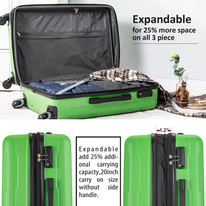 Expandable Spinner Wheel 3 Piece Luggage Set ABS Lightweight Suitcase with TSA Lock