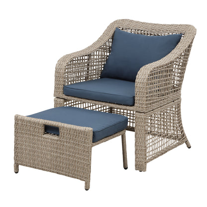 5-piece Outdoor Conversation Set Patio Furniture Set Bistro Set Rattan Wicker Chairs with Stools and Tempered Glass Table
