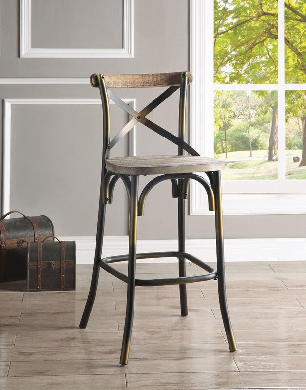 Zaire Bar Chair (1Pc) in Antique Copper & Antique Oak 96805