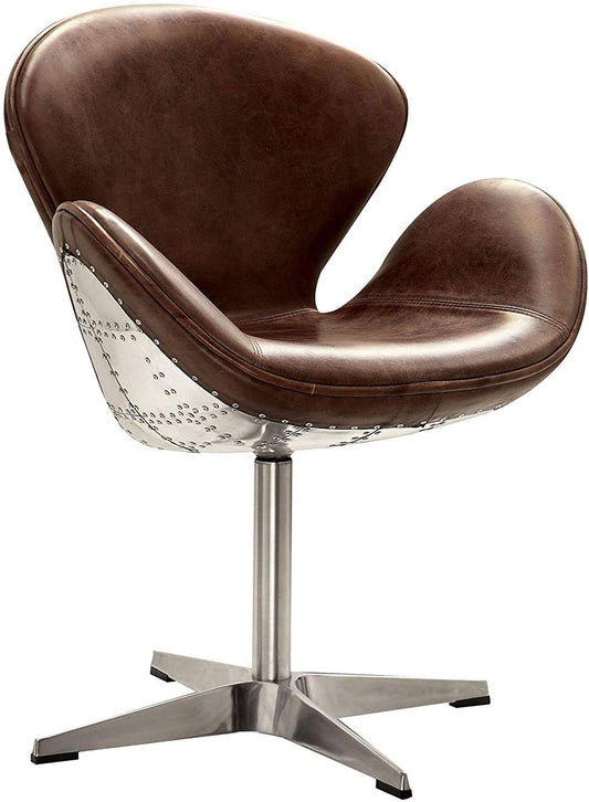 Brancaster Accent Chair (1Pc) in Retro Brown Top Grain Leather & Aluminum 96553