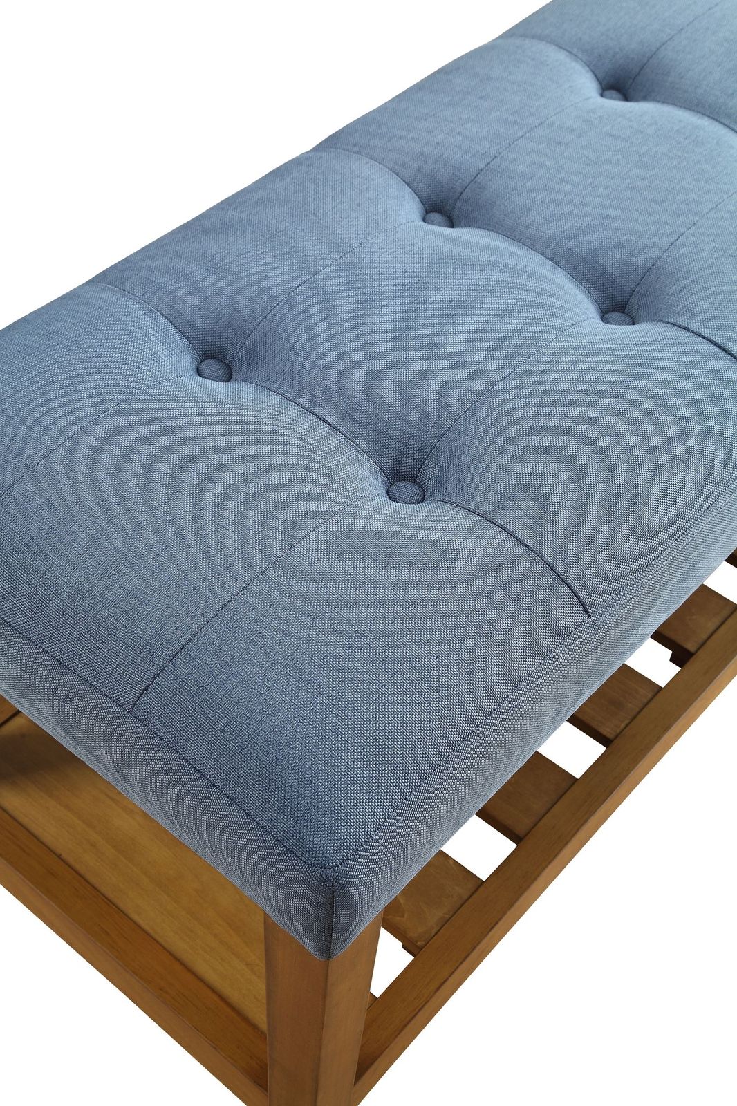 Tufted Charla Bench in Blue & Oak 96684