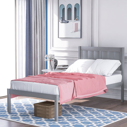 Wood Platform Bed Twin size Platform Bed with Headboard