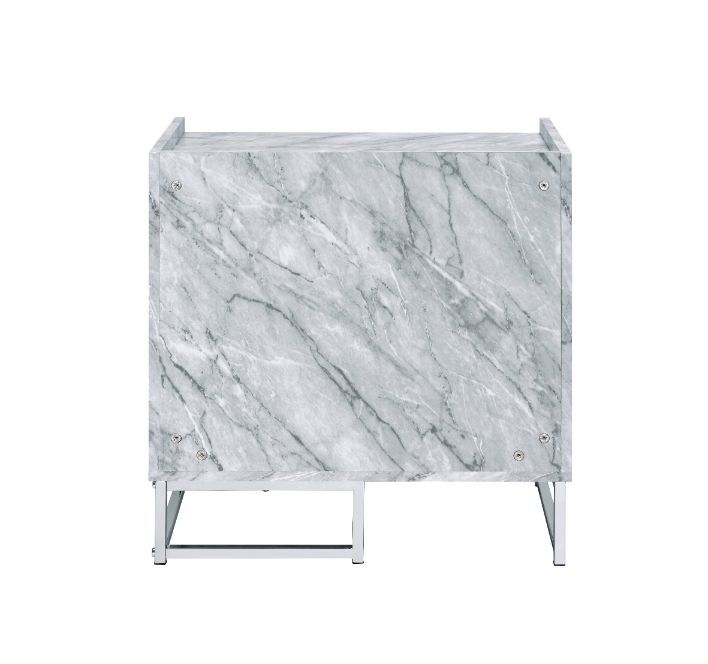 Azrael Accent Table, White Printed Faux Marble & Chrome Finish 97865