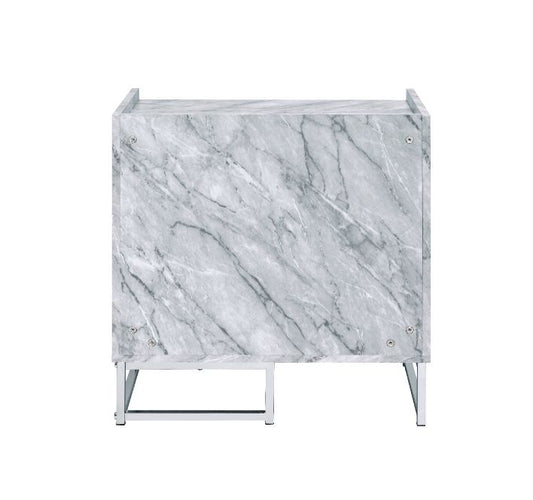 Azrael Accent Table, White Printed Faux Marble & Chrome Finish 97865