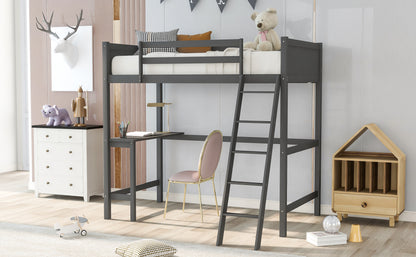 Twin size Loft Bed with Desk and Ladder-Gray