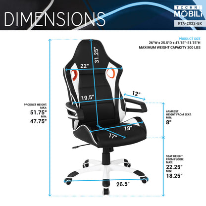 Techni Mobili Racing Style Home  Office Chair, Black