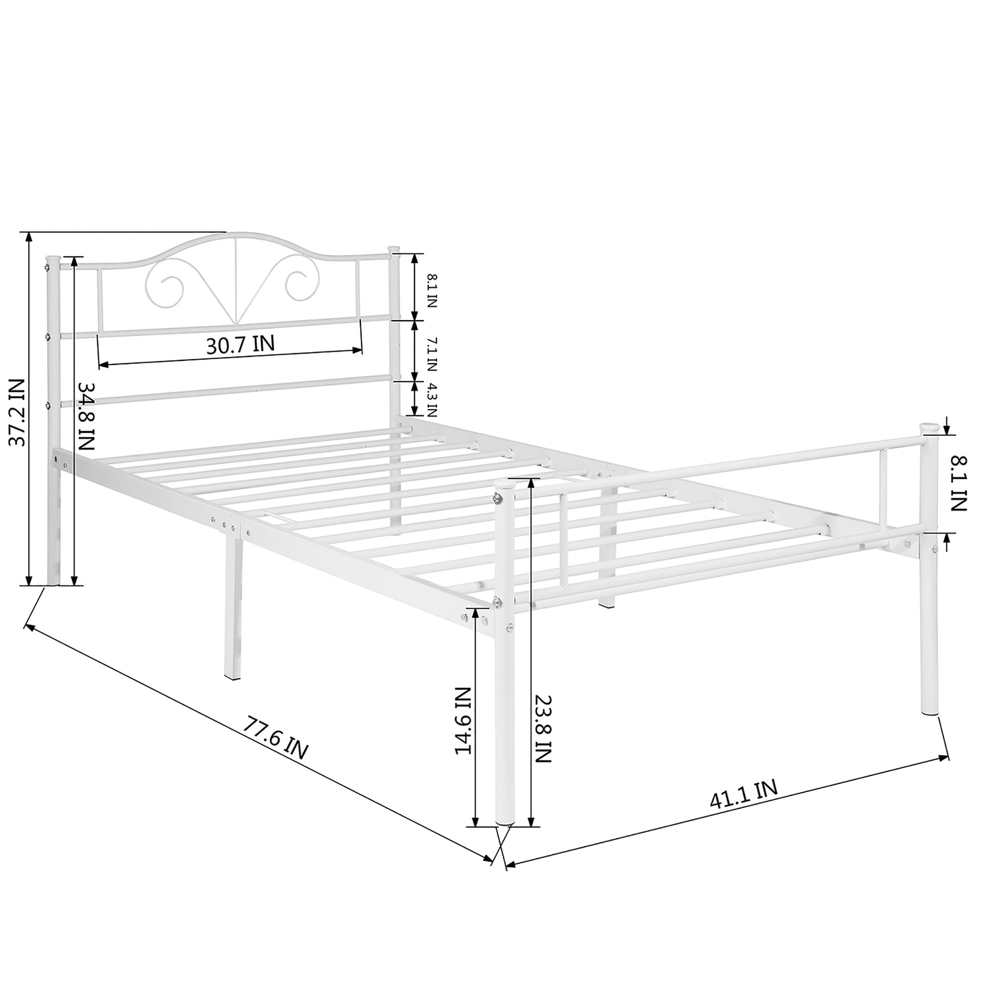 LT twin size single bed frame in white color for adult and children used in bedroom or dormitory with large storage space under the bed