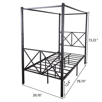 Metal Canopy Bed Frame, Platform Bed Frame Twin with X Shaped Frame, Twin Black