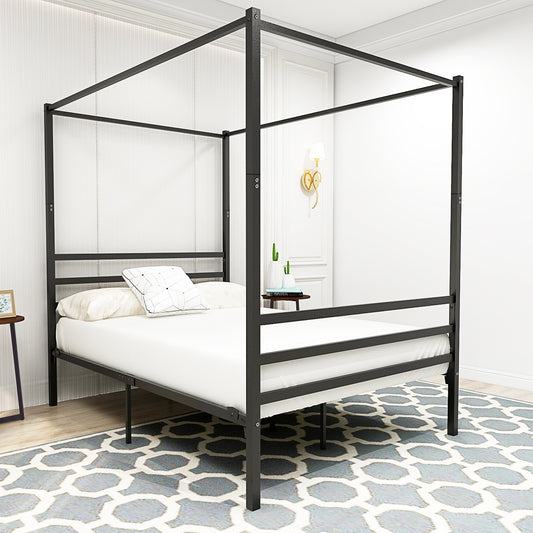 Sturdy Minimalistic Metal Canopy Bed Frame, Platform Bed Frame Full w Frame ,Full Black