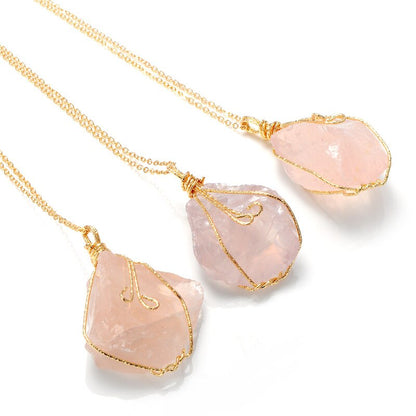 Natural Wire Wrapped Quartz Pendant Necklaces