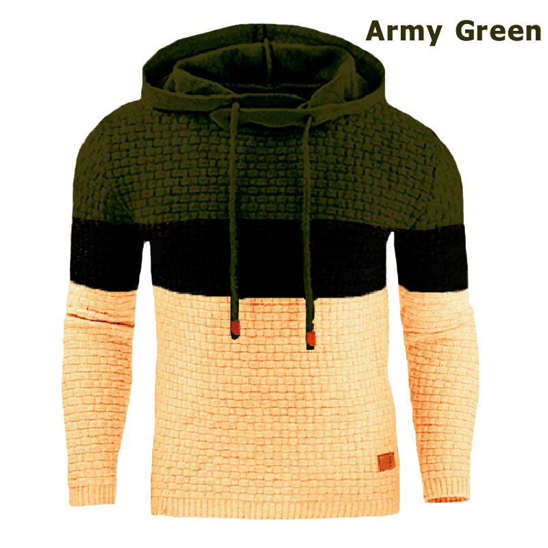 Men's Patchwork Knitted Hoodies Sweatshirt Pullover