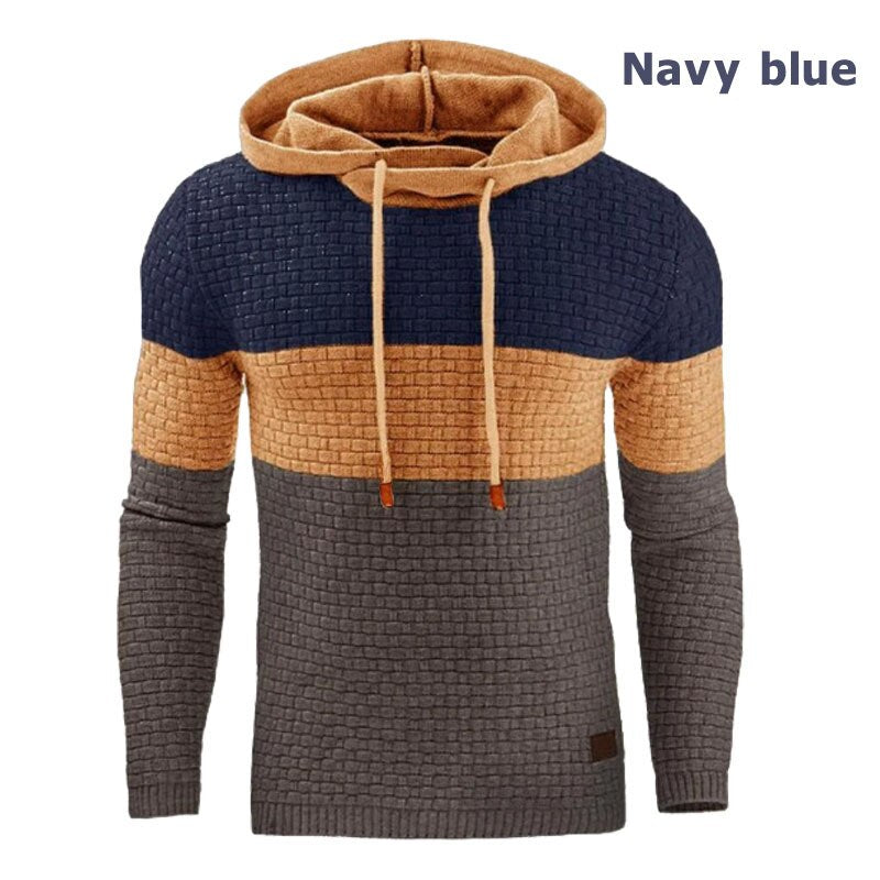 Men's Patchwork Knitted Hoodies Sweatshirt Pullover