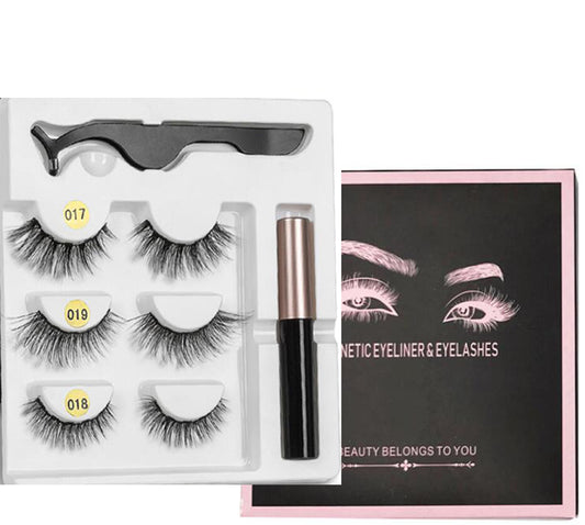 No Glue Needed 3 Pair Eyelashes Set With Tweezer & Magnetic Eyeliner