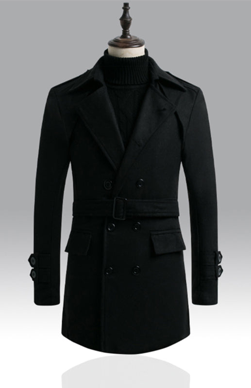 Men's Double Breasted Jacket Slim Long Trench Coat