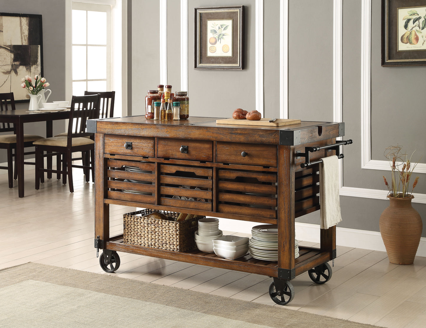 Kaif Kitchen Cart, Distressed Chestnut 98184