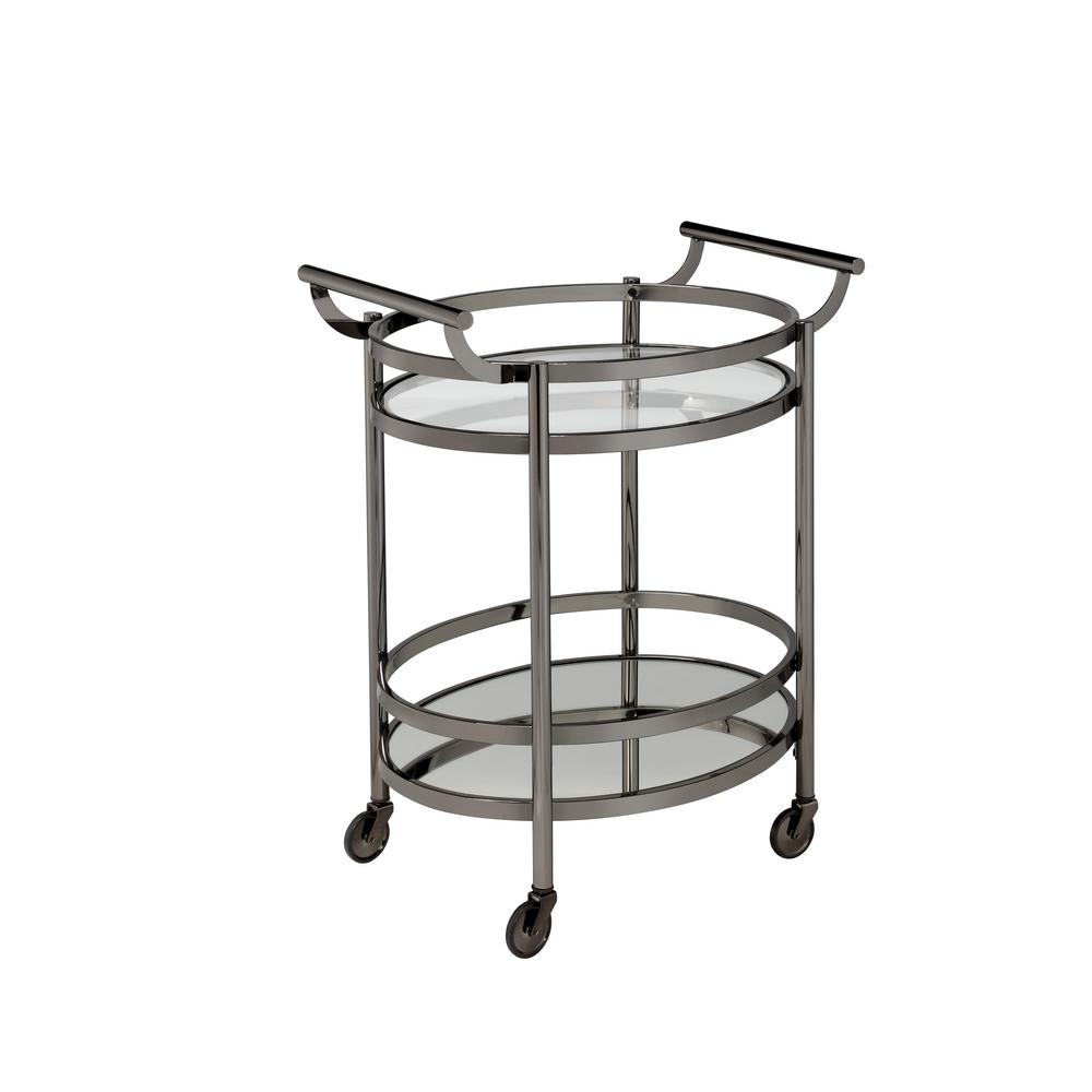 Lakelyn Serving Cart, Black Nickel & Clear Glass 98191