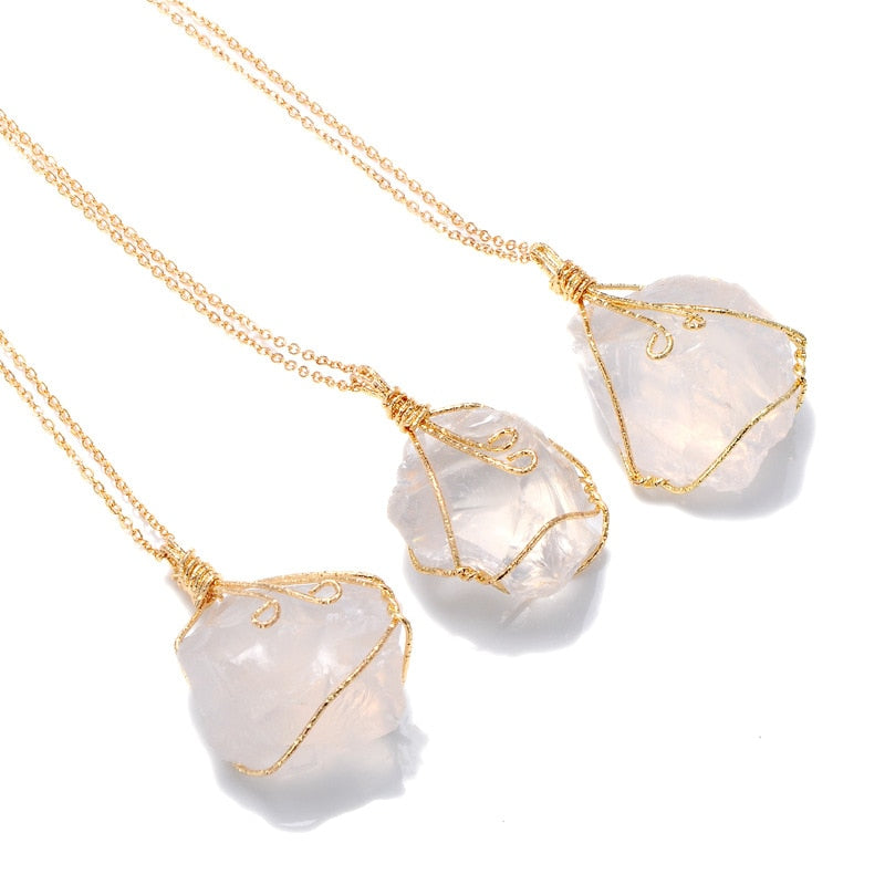 Natural Wire Wrapped Quartz Pendant Necklaces