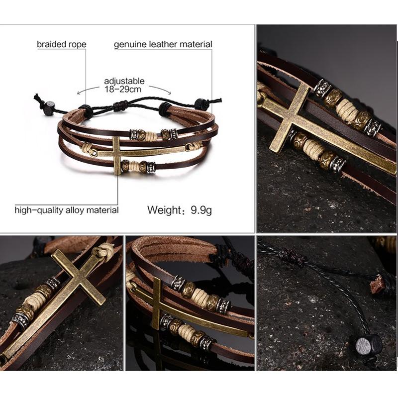 Vnox Leather Cross Bracelets & Bangles For Women Men