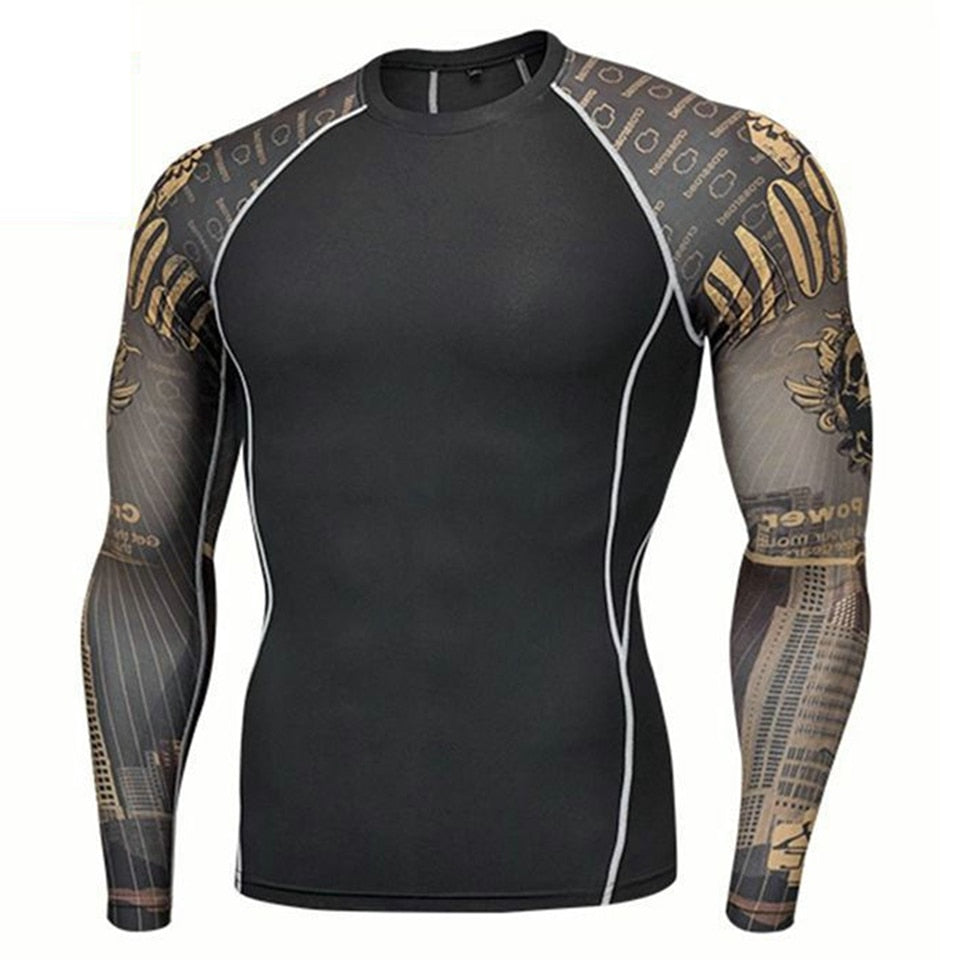 Fitness MMA Boxing Shirt Men Rashguard Skull Print 3D Boxing Jerseys Tops