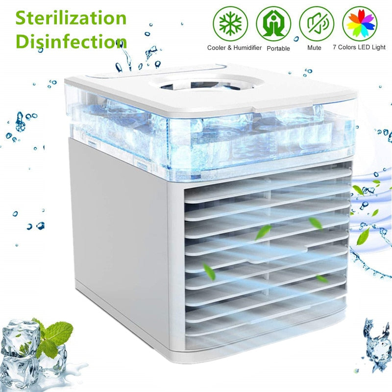 Personal Portable Mini Air Conditioner Air Cooler Fan Light USB Cools, Humidifies & Cleans Dust Particles Sterilization