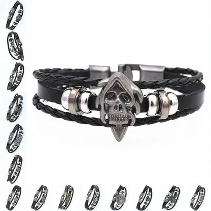 Multilayer Men Casual Fashion Braided Leather Bracelet Punk Rock Jewelry