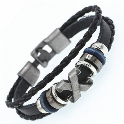 Multilayer Men Casual Fashion Braided Leather Bracelet Punk Rock Jewelry