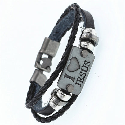 Multilayer Men Casual Fashion Braided Leather Bracelet Punk Rock Jewelry