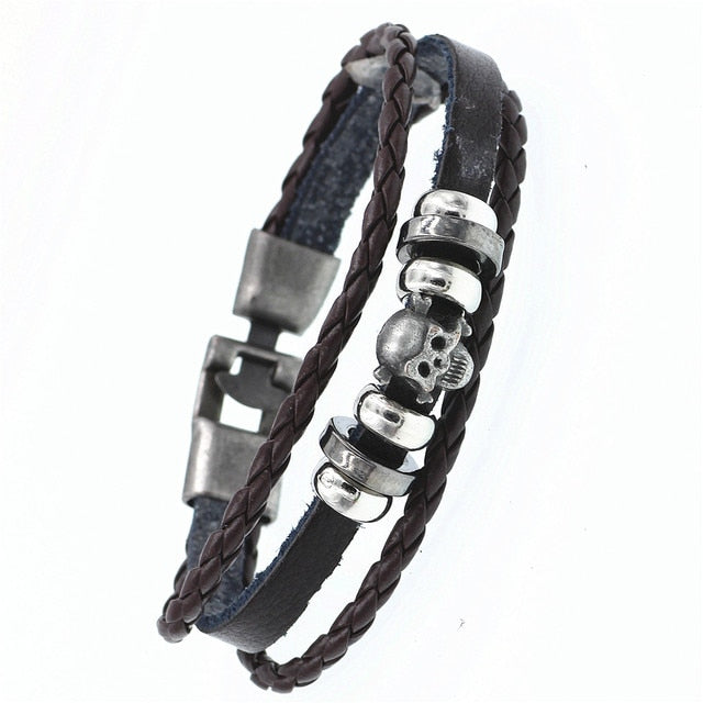 Multilayer Men Casual Fashion Braided Leather Bracelet Punk Rock Jewelry