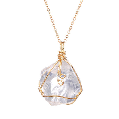 Natural Wire Wrapped Quartz Pendant Necklaces