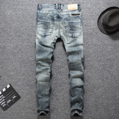 Italian Designer Men Jeans High Quality Slim Fit Cotton Ripped Jeans