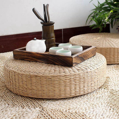 Floor Pillow Eco-Friendly Round Straw Cushion Hand Woven Tatami Floor Mat Yoga Tea Ceremony Meditation Pad