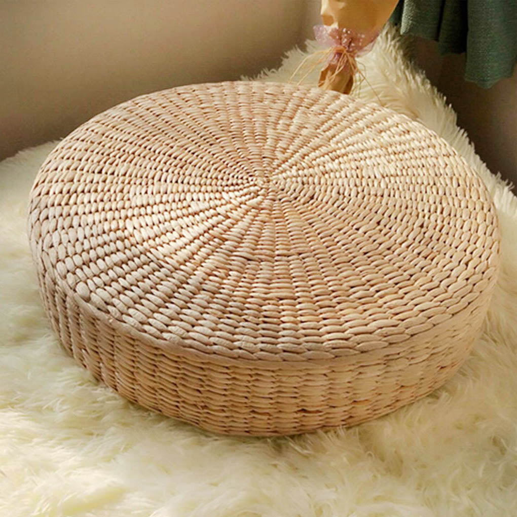 Floor Pillow Eco-Friendly Round Straw Cushion Hand Woven Tatami Floor Mat Yoga Tea Ceremony Meditation Pad