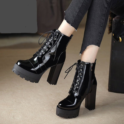 Crazy Sexy Gothic Women's Thick High Heeled Ankle Platform Boots