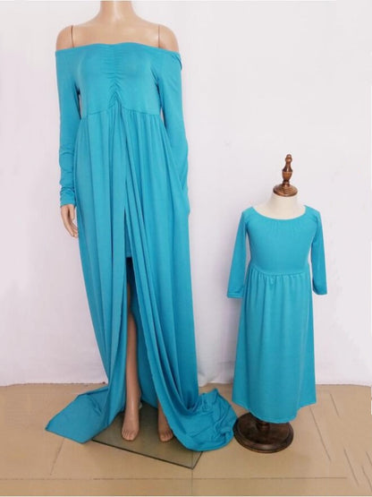 Mommy n Me Matching Cotton Maternity Maxi Gown Dress for Pregnancy Photoshoot Photography